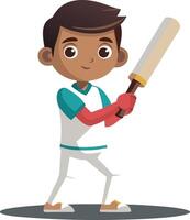 Illustration of a young cricket player holding a bat in batting stance vector