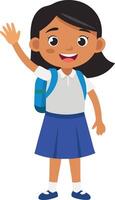 Smiling child waving and going to school with backpack illustration vector