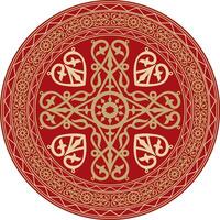 golden and red round Yakut ornament. Endless circle, border, frame of the northern peoples of the Far East. vector