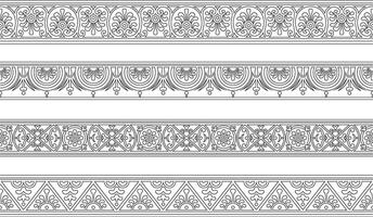 Set of seamless black contour border, Pompeii frame. Endless Neopolitan ornament. Art of Ancient Rome. Template for stained glass. vector