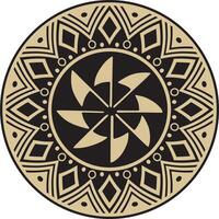 Native American round gold with black pattern. Geometric shapes in a circle. National ornament of the peoples of America, Maya, Aztecs, Incas vector