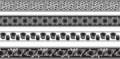 set of seamless monochrome national native american ornaments. Endless ethnic black borders, frames of the peoples of America, Aztec, Maya, Incas. For sandblasting, plotter and laser cutting. vector