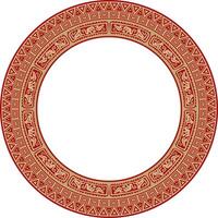 Native American round gold with red pattern. Geometric shapes in a circle. National ornament of the peoples of America, Maya, Aztecs, Incas. vector