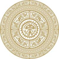 Native American round gold pattern. Geometric shapes in a circle. National ornament of the peoples of America, Maya, Aztecs, Incas vector