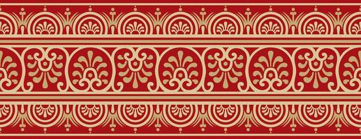 seamless gold with red border, Pompeii frame. Endless Neopolitan ornament. Art of Ancient Rome. vector