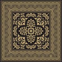 square gold with black border, frame, Pompeii. Rectangle Neopolitan ornament. Art of Ancient Rome. Template for stained glass vector