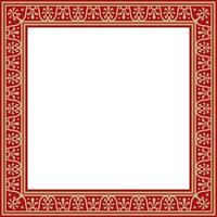 square gold with red border, frame, Pompeii. Rectangle Neopolitan ornament. Art of Ancient Rome. Template for stained glass vector