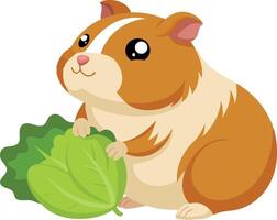 Guinea pig eating a piece of lettuce vector
