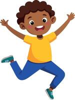Happy cartoon boy jumping with joy in colorful outfit vector