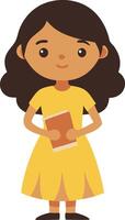 Girl in yellow dress holding a book and standing vector