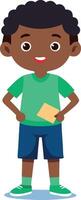 Happy cartoon boy standing with hands on hips and smiling in casual clothes vector