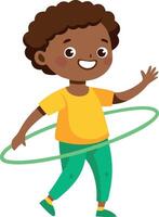 Happy child playing with hula hoop isolated on white background vector