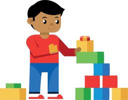 Illustration of a child building with colorful toy blocks vector
