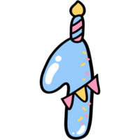 Number 1 birthday party illustration doodle outline png
