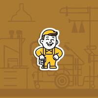 a cartoon of a worker with a wrench in his hand vector