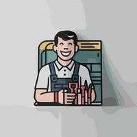 a cartoon of a worker with a wrench in his hand vector