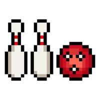 Bowling ball and bowling pins in 8 bit pixel art style vector