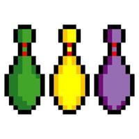 Multi colored bowling pins in 8 bit pixel art style vector