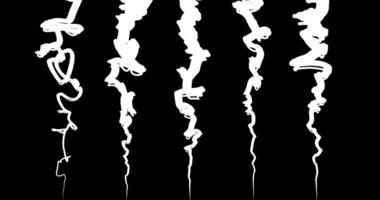 Set of 5 different types of smoke with alpha channel. Plume of thick white smoke, isolated background video