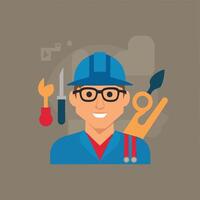 worker and builder wearing construction hat and tools vector
