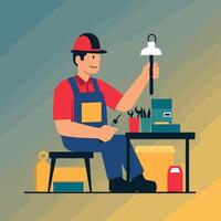 worker and builder wearing construction hat and tools vector
