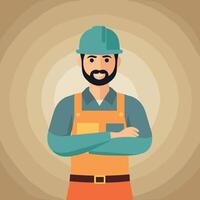 worker and builder wearing construction hat and tools vector