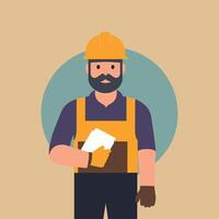 worker and builder wearing construction hat and tools vector