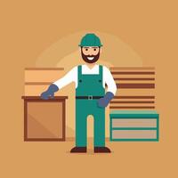 worker and builder wearing construction hat and tools vector