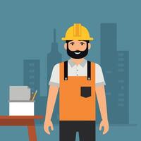 worker and builder wearing construction hat and tools vector