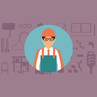 worker and builder wearing construction hat and tools vector
