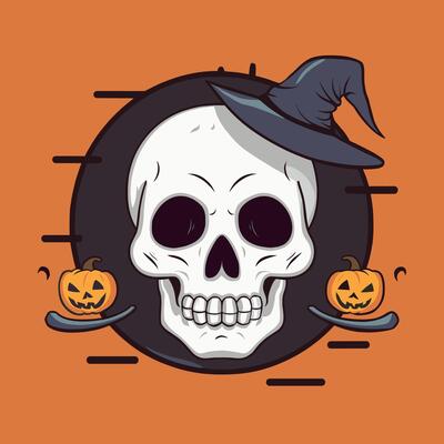 Halloween witch, skull and pumpkin, dark theme