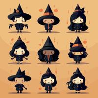 Halloween witch, skull and pumpkin, dark theme vector