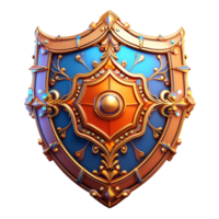 A shield with a golden and blue design png