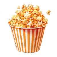 popcorn in a striped bucket on a transparent background png