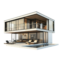 Modern house with pool and balcony on transparent background. png