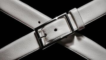 A white belt with a metal buckle on it against black background, AI photo