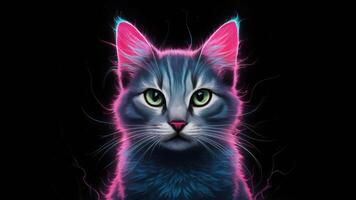 A close up of a cat with glowing eyes and ears, AI photo