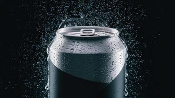 A can of a soda is being sprayed with water, AI photo