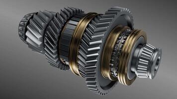 Shaft with gears from the gearbox isolated 3D Rendering. video