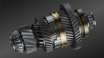 Shaft with gears from the gearbox isolated 3D Rendering. video