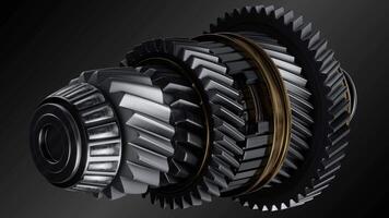 Shaft with gears from the gearbox isolated 3D Rendering. video