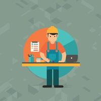 worker and builder wearing construction hat and tools vector