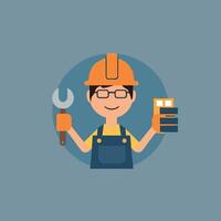 worker and builder wearing construction hat and tools vector