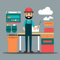 worker and builder wearing construction hat and tools vector