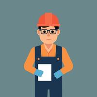 worker and builder wearing construction hat and tools vector