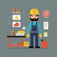 worker and builder wearing construction hat and tools vector