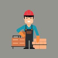 worker and builder wearing construction hat and tools vector