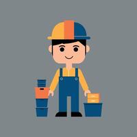 worker and builder wearing construction hat and tools vector