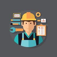 worker and builder wearing construction hat and tools vector