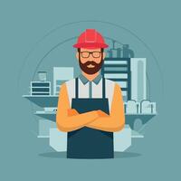 worker and builder wearing construction hat and tools vector